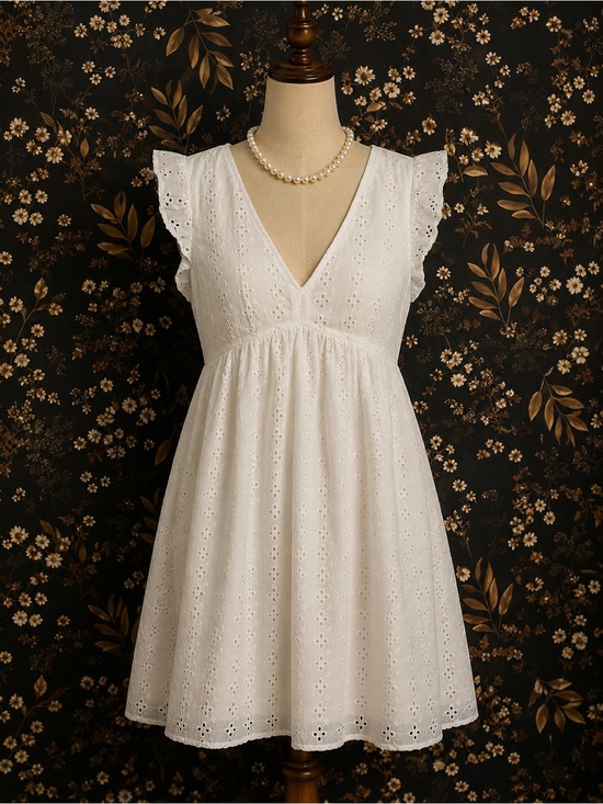 Dresses & Skirts - Women’s White Eyelet Ruffle Sleeve Dress